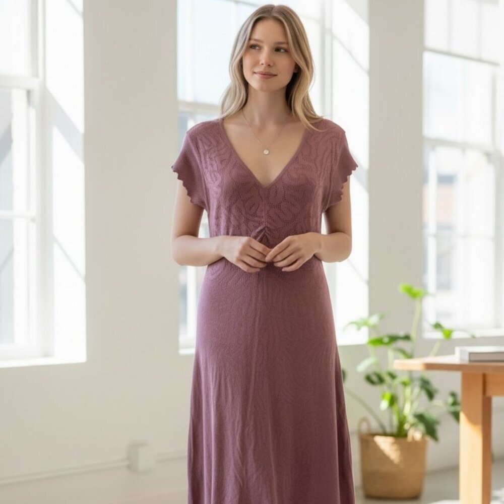 Meisie Summer Knit Midi Dress – Mauve Pink (Size M) - Picture 2 of 5